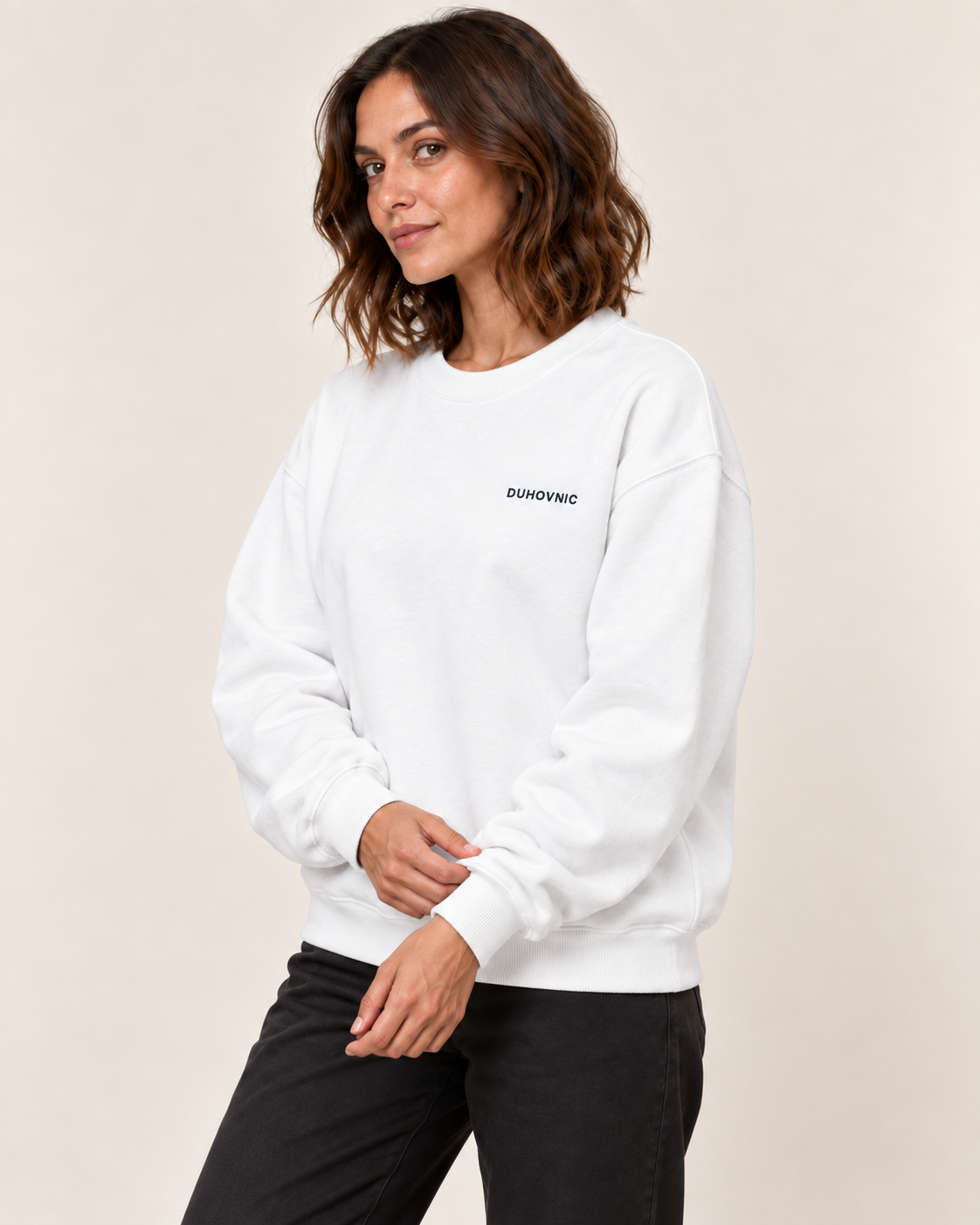 Bluză Duhovnic albă cu inscripție brodată – bumbac organic