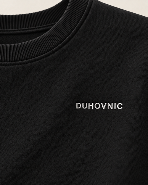 Bluză Duhovnic neagră cu inscripție brodată – bumbac organic