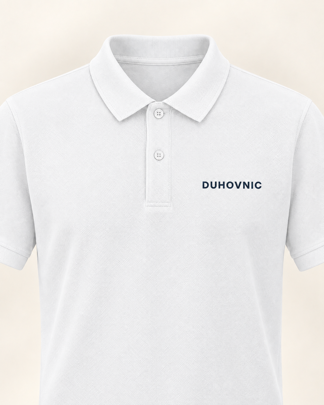 Tricou polo Duhovnic alb cu inscripție – bumbac organic