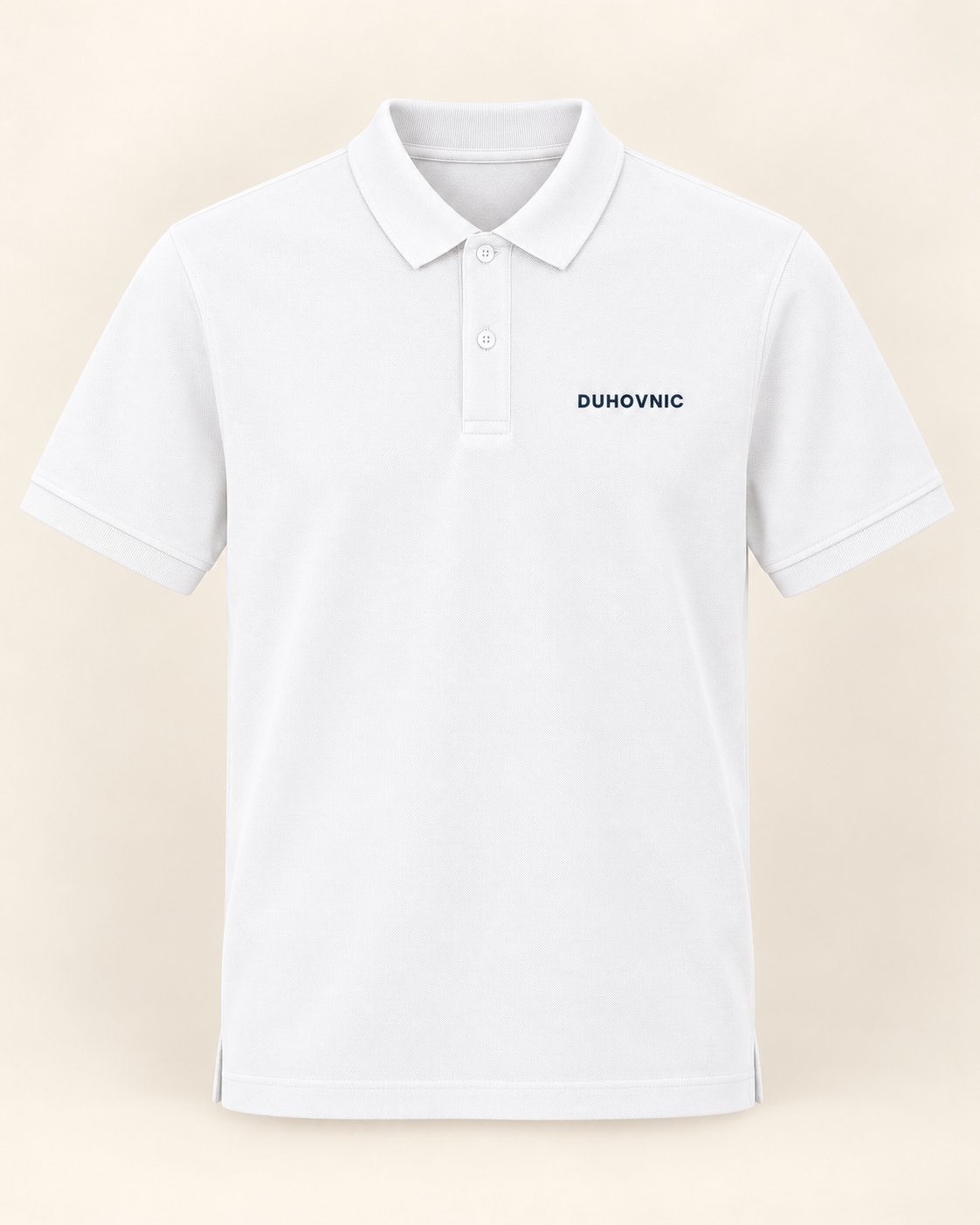 Tricou polo Duhovnic alb cu inscripție – bumbac organic