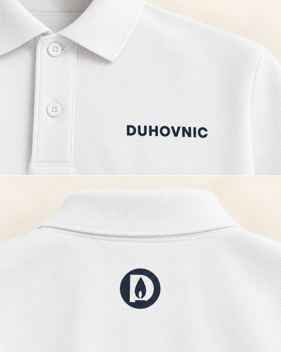 Tricou polo Duhovnic alb cu inscripție – bumbac organic