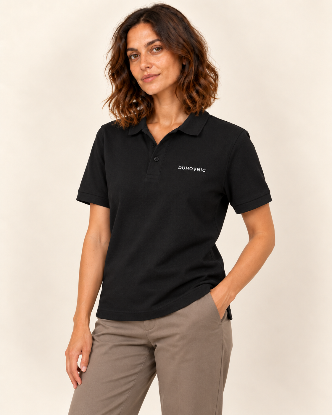 Tricou polo Duhovnic negru cu inscripție – bumbac organic